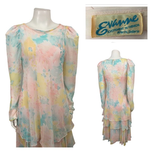 Vintage Pastel Layered Slip Dress with Sheer Top /  Women's Small - Picture 1 of 4